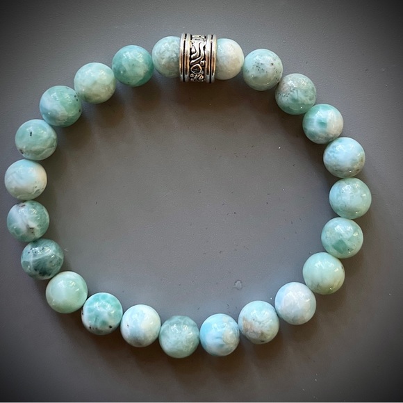 Hand Crafted Jewelry - Genuine Blue Green Larimar Handcrafted Bead Bracelet